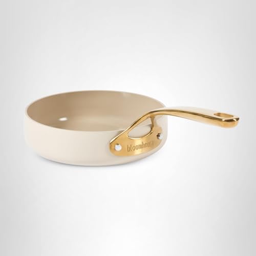 Bloomhouse 15-Piece Ceramic Nonstick Cookware Set, Heavy Duty Aluminum, PFAS-Free, Premium Pots & Pans, Almond Cream with Gold Handles
