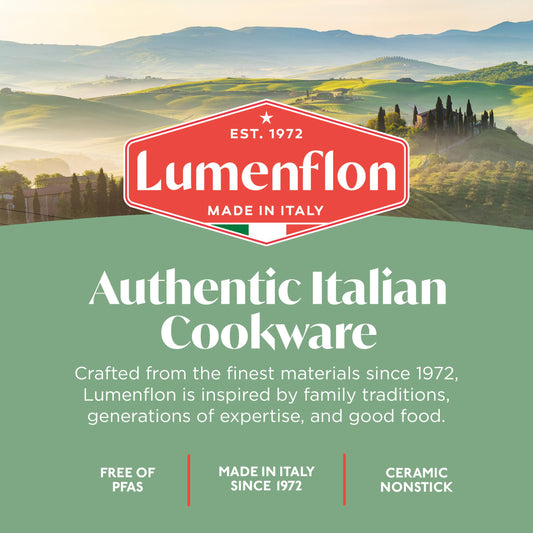 Lumenflon Orfeo 10-Piece Ceramic Nonstick Cookware Set, Made in Italy, PFAS-Free, Induction Ready, Scratch Resistant, Dishwasher Safe, Black