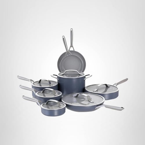 Ninja Ceramic Pro 14-Piece Cookware Set, Nonstick Pots & Pans, PTFE-Free, Oven Safe, Induction Compatible, Glass Lids, Midnight Blue