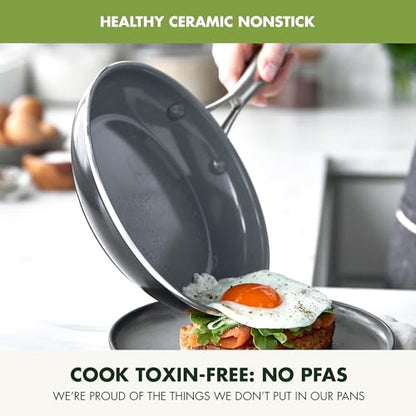 GreenPan 17-Piece Ceramic Nonstick Cookware Set, PFAS-Free, Pots & Pans with Lids, Dishwasher & Oven Safe 600°F, Gray