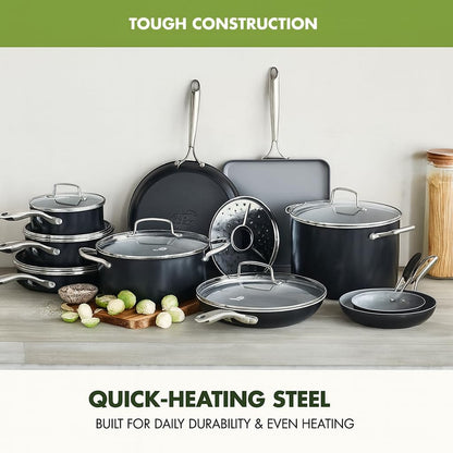 GreenPan 17-Piece Ceramic Nonstick Cookware Set, PFAS-Free, Pots & Pans with Lids, Dishwasher & Oven Safe 600°F, Gray