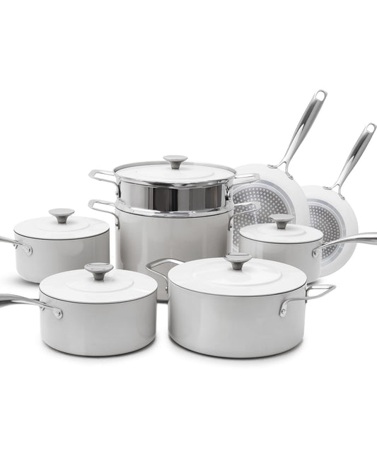 Nuwave Lux 13-Piece Ceramic Nonstick Cookware Set, PFAS-Free, Durable G11 Duralon Blue, Lightweight, All Cooktops Compatible