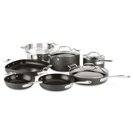 All-Clad Essentials Nonstick Cookware Set, 10-Piece Hard Anodized, Oven Safe 350°F, Pots & Pans, Black