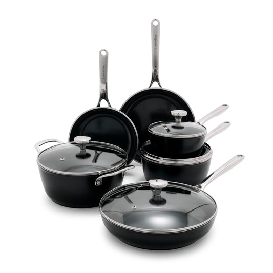 Lumenflon Orfeo 10-Piece Ceramic Nonstick Cookware Set, Made in Italy, PFAS-Free, Induction Ready, Scratch Resistant, Dishwasher Safe, Black