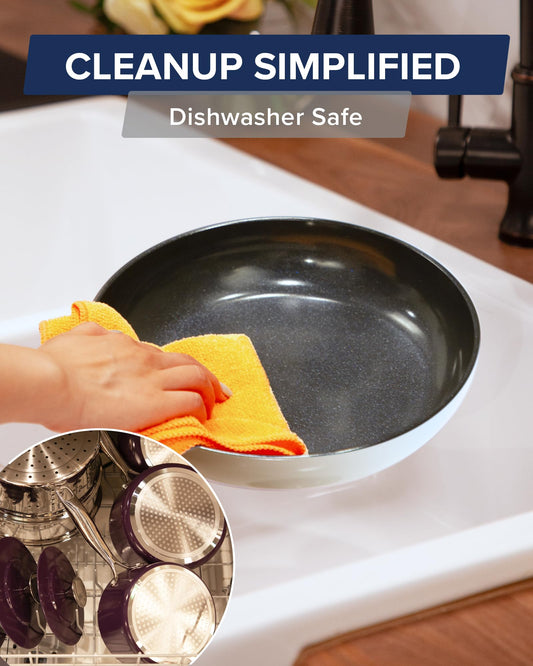 Nuwave Lux 13-Piece Ceramic Nonstick Cookware Set, PFAS-Free, Durable G11 Duralon Blue, Lightweight, All Cooktops Compatible