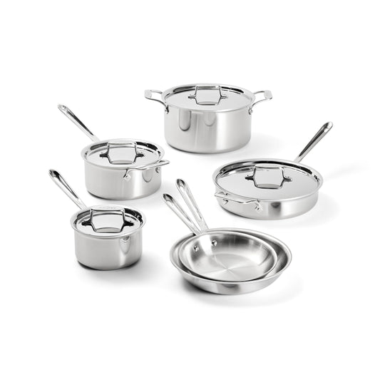 All-Clad D5 Stainless Steel 10-Piece Cookware Set, Made in USA, Fry Pans, Saucepan, Sauté Pan, Stockpot, Oven & Induction Safe