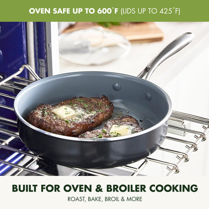 GreenPan 17-Piece Ceramic Nonstick Cookware Set, PFAS-Free, Pots & Pans with Lids, Dishwasher & Oven Safe 600°F, Gray