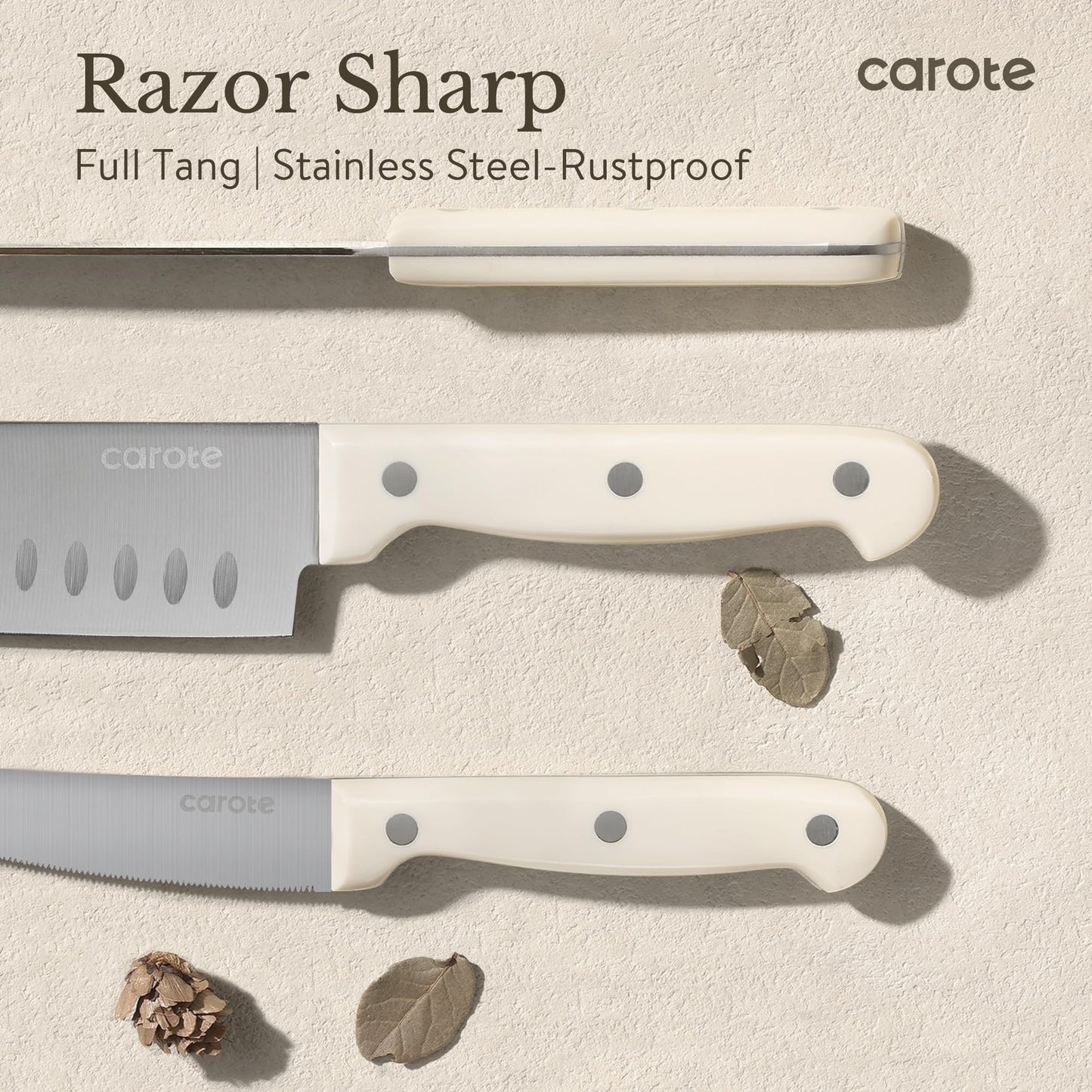 CAROTE ICE 35-Piece Nonstick Cookware Set, White Granite, Induction Compatible, Pots & Pans with Kitchen Knife Set