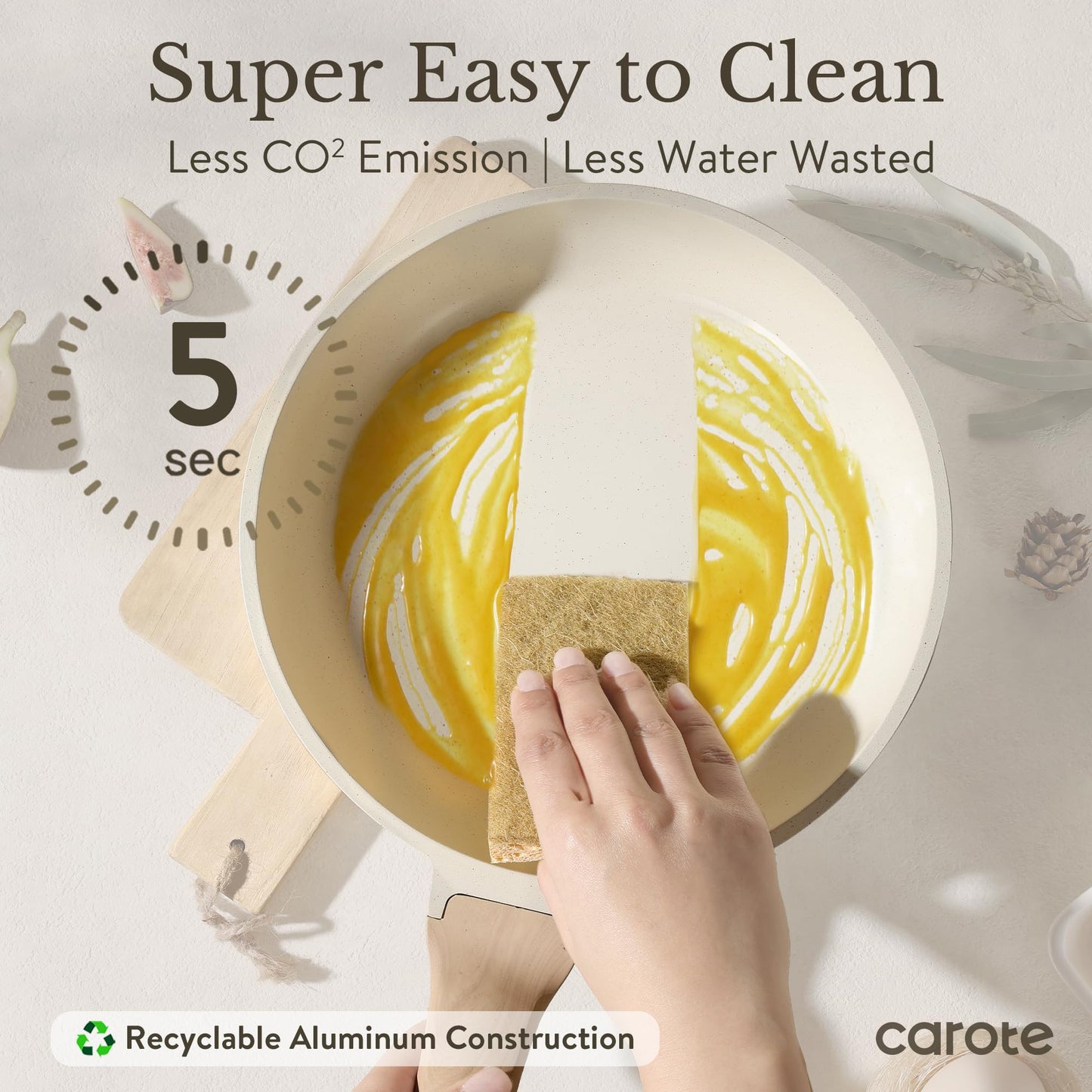 CAROTE ICE 35-Piece Nonstick Cookware Set, White Granite, Induction Compatible, Pots & Pans with Kitchen Knife Set