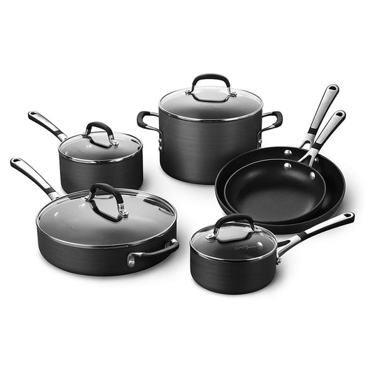 Calphalon 10-Piece Nonstick Cookware Set, Hard-Anodized Aluminum, Even Heating, Stay-Cool Stainless Steel Handles, Black Pots & Pans
